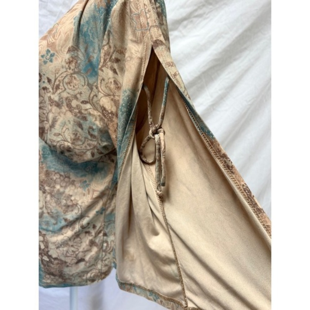 No Boundaries Top 1X Teal Brown Floral V-Neck 3/4 Sleeve Boho Blouse‎ y2k 2000s - Picture 4 of 7